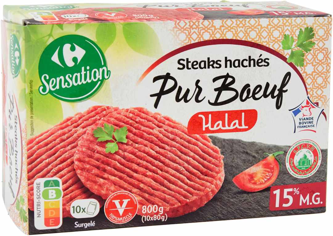 steaks hachés surgelés pur boeuf 15% mg halal