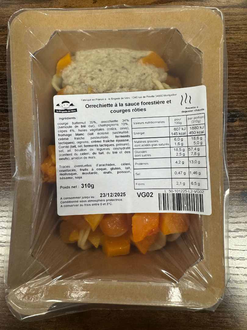 orrechiette à la sauce forestière et courges rôties