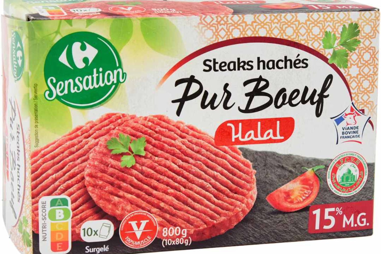 steaks hachés surgelés pur boeuf 15% mg halal