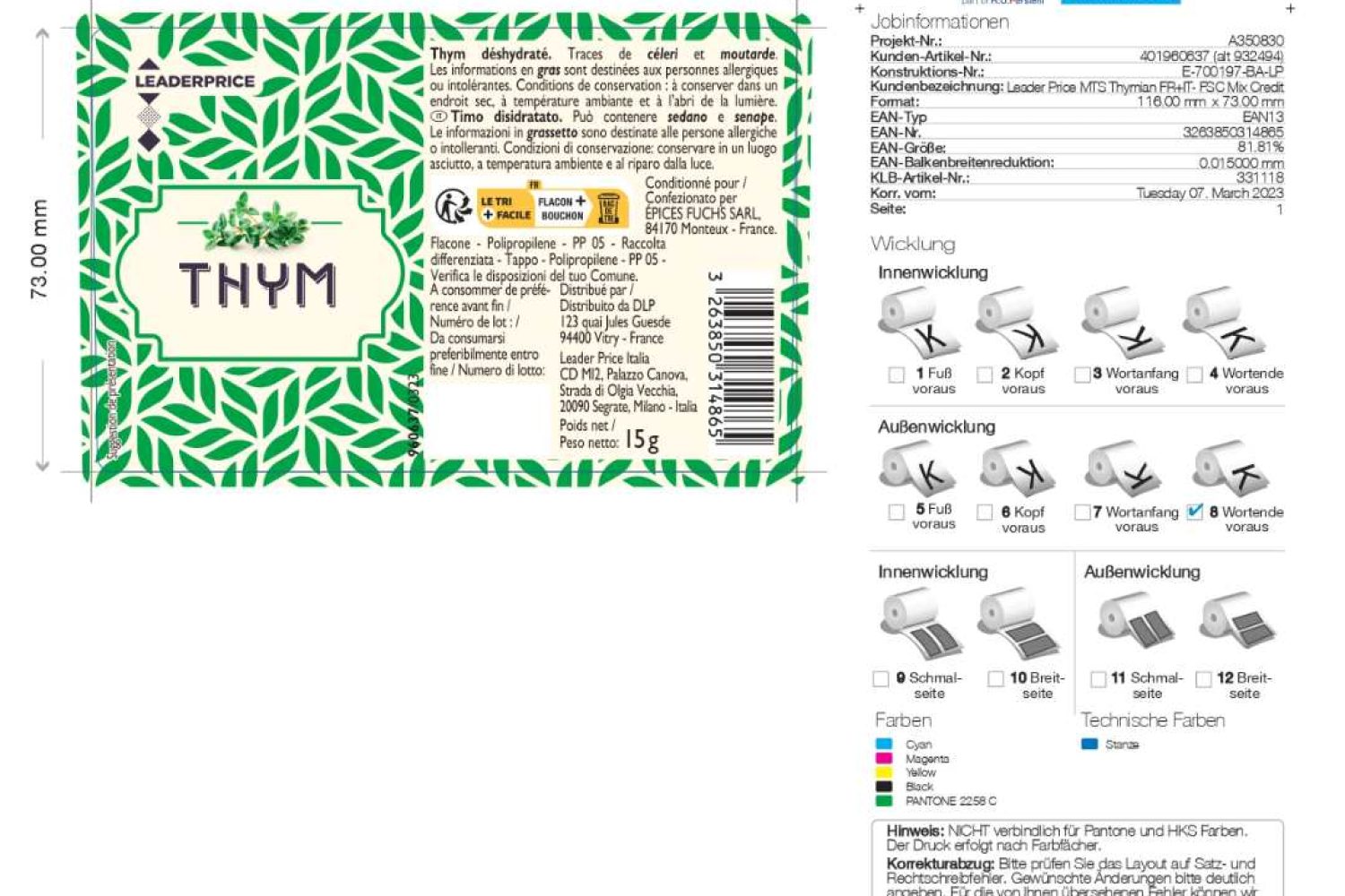 thym 15g leader price