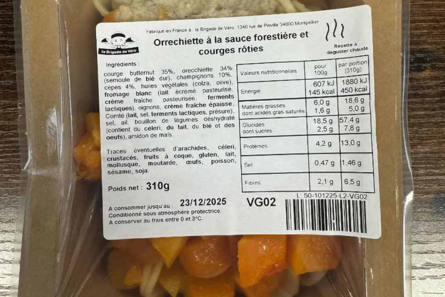 orrechiette à la sauce forestière et courges rôties