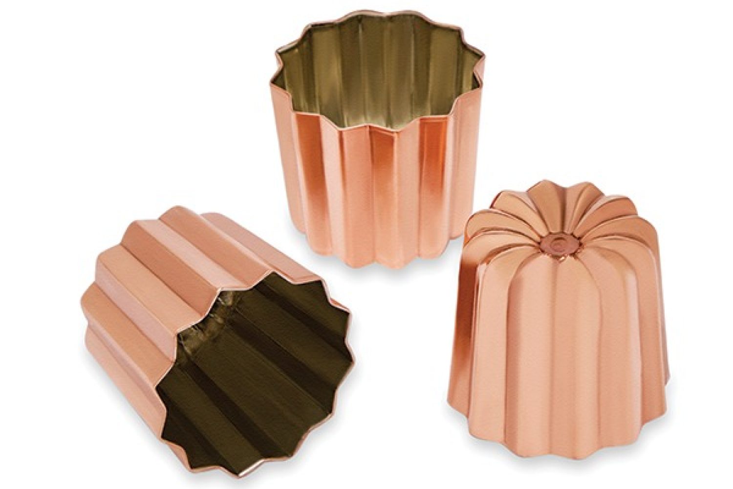 3 moules à canelé en cuivre étamé 5,5 cm